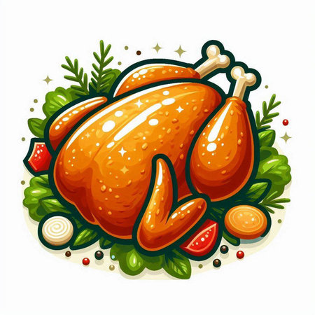 Illustration of roasted turkey on a white background. Vector illustration.のイラスト素材