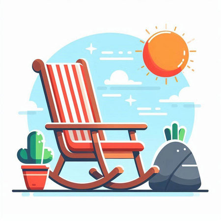 Cute rocking chair on the beach. Vector illustration in flat styleのイラスト素材