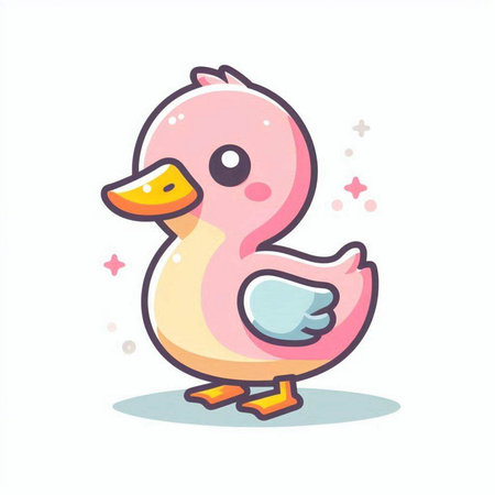 Cute pink rubber duck isolated on white background. Vector illustration.のイラスト素材