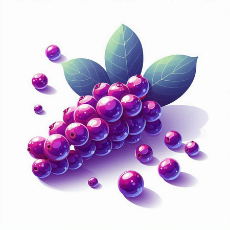 Bunch of ripe blueberries on a white background. Vector illustration.のイラスト素材