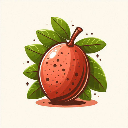 Peach fruit with leaves on a white background. Vector illustration.のイラスト素材
