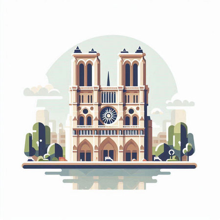 Notre Dame Cathedral in Paris, France. Vector illustration in flat styleのイラスト素材