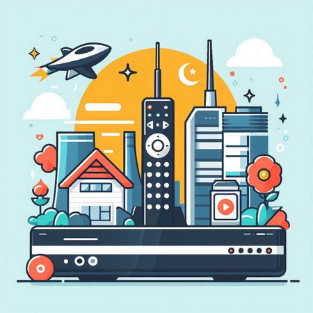 Vector illustration of modern city landscape. Flat line art style design.のイラスト素材