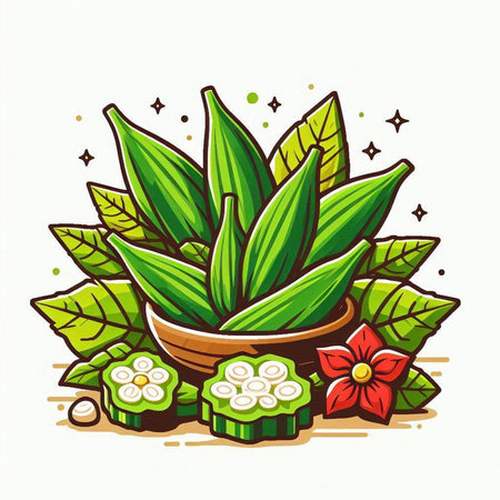 Illustration of green plant in a clay pot on white background.のイラスト素材
