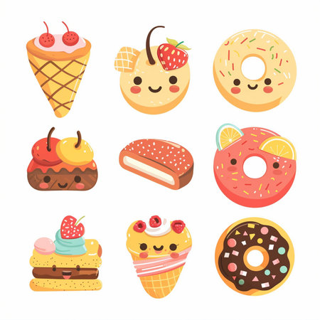 Cute donuts vector set. Cute sweet food collection.のイラスト素材