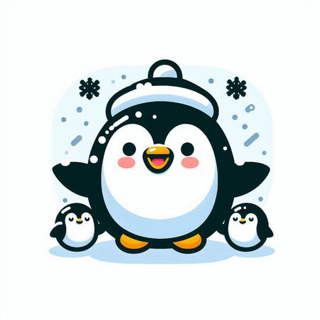 Cute penguin cartoon character with snowflakes. Vector illustration.のイラスト素材