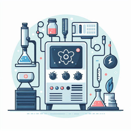 Science laboratory equipment. Vector illustration in flat design style. Technology and science concept.のイラスト素材