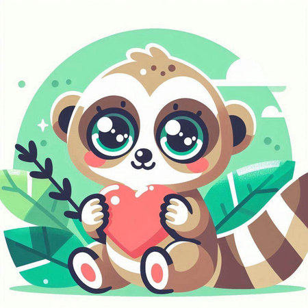 Cute raccoon holding a heart in his hands. Vector illustration.のイラスト素材