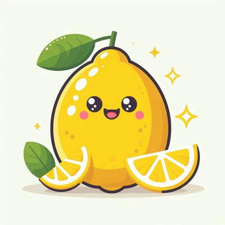 Cute cartoon lemon fruit character vector illustration. Cute lemon fruit character designのイラスト素材