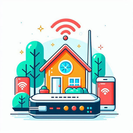 Smart home concept. Internet of things, smart house, wireless internet connection, vector illustrationのイラスト素材