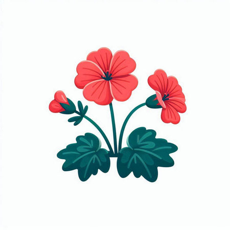Red geranium flowers isolated on white background. Hand drawn vector illustration.のイラスト素材