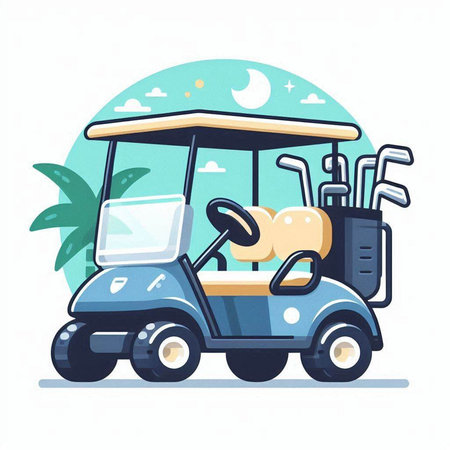 Golf cart. Vector illustration in cartoon style on white background.のイラスト素材