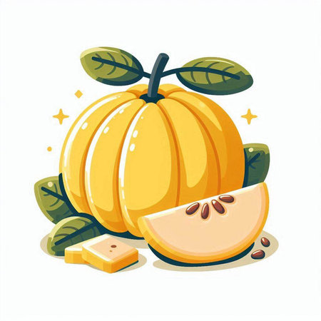 Pumpkin with slices and leaves on a white background. Vector illustration.のイラスト素材