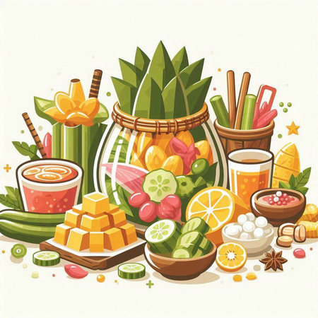 Illustration of a set of healthy food in a glass jar.のイラスト素材