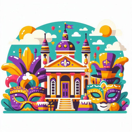 Mardi Gras carnival. Vector illustration in flat style.のイラスト素材