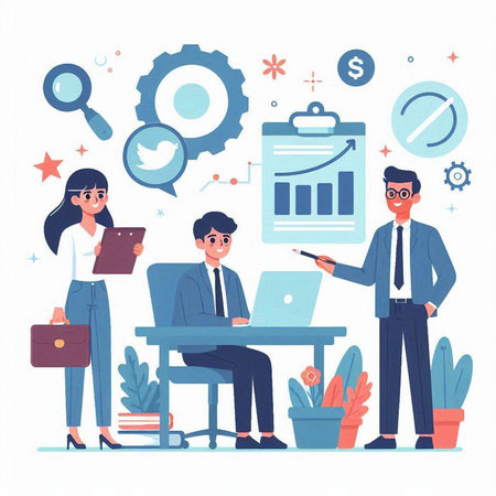 Business people working together in office. Vector illustration in flat style.のイラスト素材