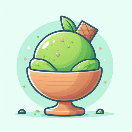 Green ice cream in a bowl. Vector illustration in cartoon style.のイラスト素材
