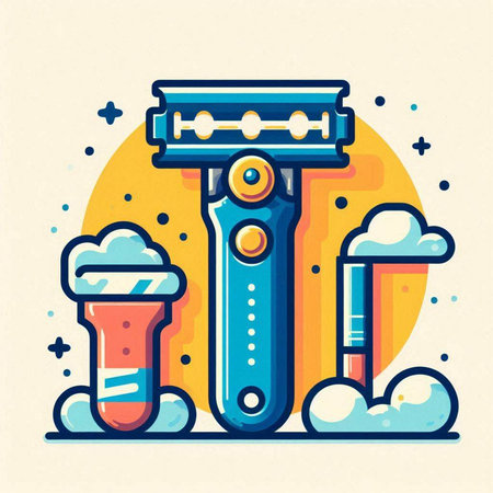 Shaving razor with foam. Vector illustration in flat linear style.のイラスト素材