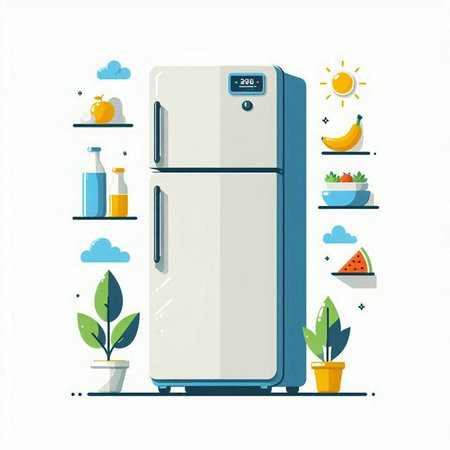 Refrigerator. Refrigerator with different elements. Vector illustration.のイラスト素材