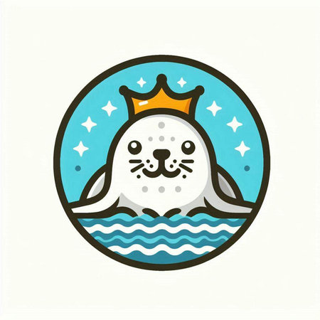 Cute seal with crown and waves. Vector illustration. EPS 10のイラスト素材