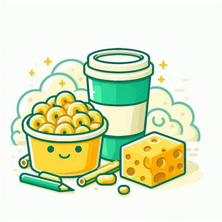 Coffee cup with macaroni and cheese, vector illustrationのイラスト素材