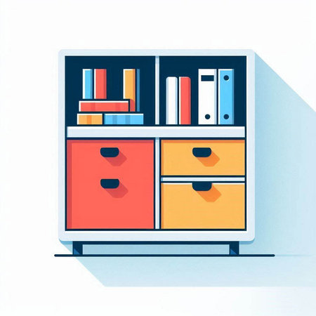 Cabinet with books on a white background. Vector illustration.のイラスト素材