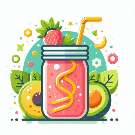 Fruit smoothie in a jar with a straw. Vector illustration.のイラスト素材