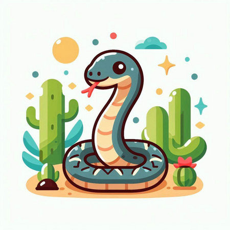 Cute snake in the desert. Vector illustration in flat style.のイラスト素材