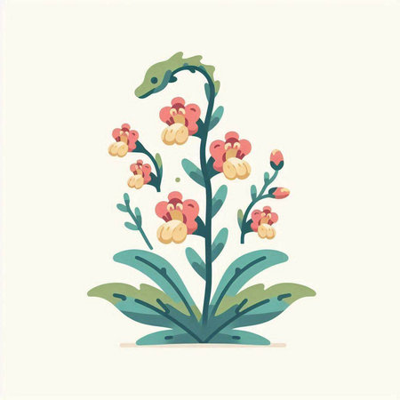 Flower with gecko. Vector illustration in flat cartoon style.のイラスト素材