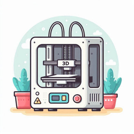 3d printer machine in flat style. Vector illustration on white background.のイラスト素材