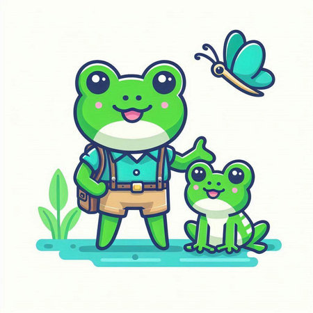 Frog family. Cute cartoon character. Vector flat illustration.のイラスト素材