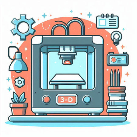 Illustration of 3d printer in flat style. Vector illustration.のイラスト素材