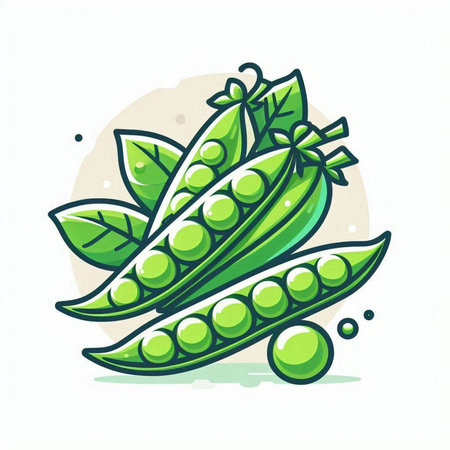 Peas with leaves on a white background. Vector illustration in cartoon style.のイラスト素材
