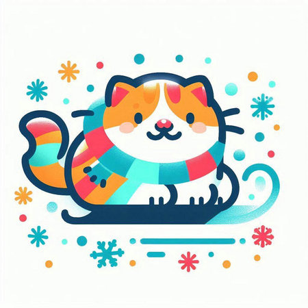 Cute cat with scarf and snowflakes. Vector illustration.のイラスト素材