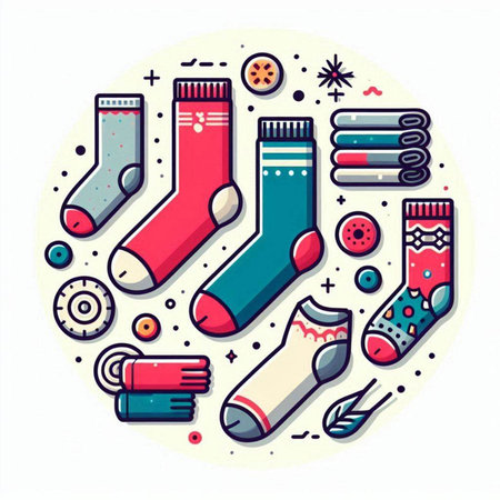 Colorful set of socks. Vector illustration in doodle style.のイラスト素材