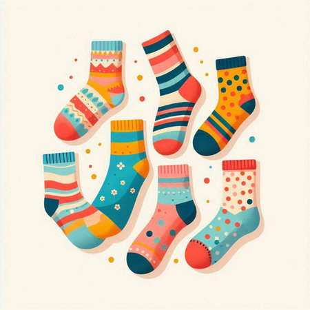 Set of colorful socks isolated on a white background. Vector illustration.のイラスト素材