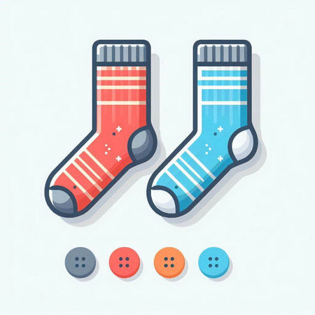 Pair of colorful socks isolated on white background. Vector illustration.のイラスト素材