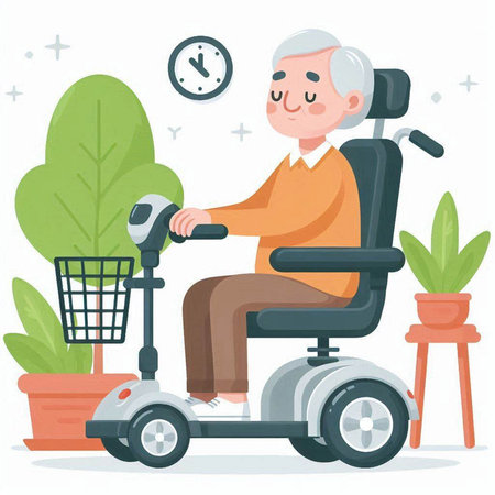 Elderly man in wheelchair vector illustration. Elderly man in wheelchair. Flat style.のイラスト素材