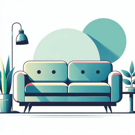 modern living room with sofa and lamp, illustration in vector format.のイラスト素材