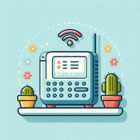 Flat line design vector illustration concept of communication technology, wireless communication.のイラスト素材