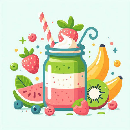 Fruit smoothies in a jar. Vector illustration in flat styleのイラスト素材