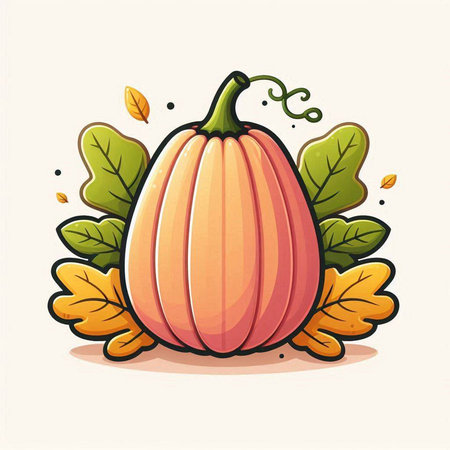 Pumpkin with autumn leaves on white background. Vector illustration.のイラスト素材
