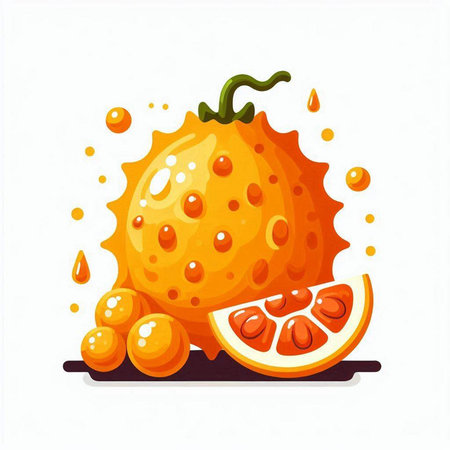 Kiwano fruit isolated on white background. Vector cartoon illustration.のイラスト素材