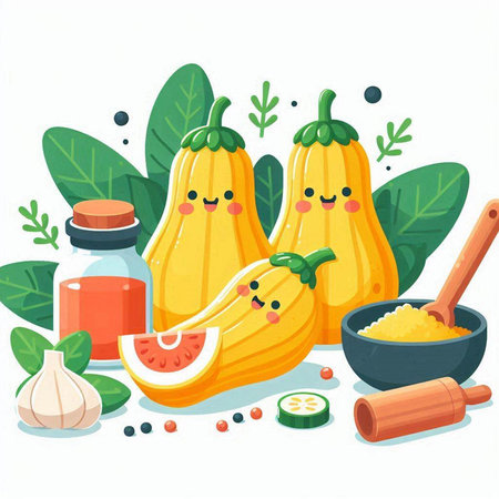 Pumpkin and ingredients on a white background. Vector illustration.のイラスト素材