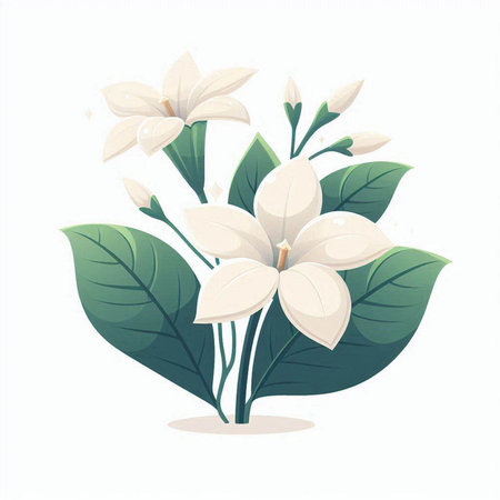 Bouquet of white flowers with green leaves. Vector illustration.のイラスト素材