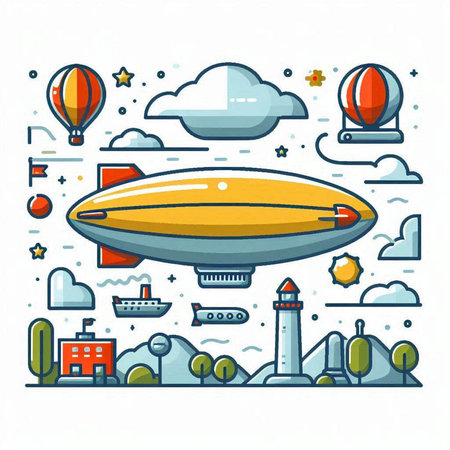 Airship, airship, flying saucer. Vector illustration.のイラスト素材