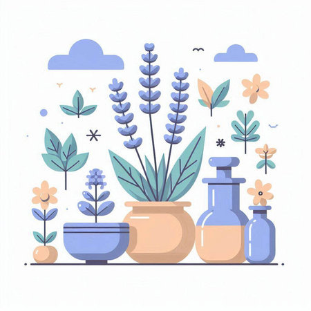 Flowers in vases and pots. Vector illustration in flat styleのイラスト素材