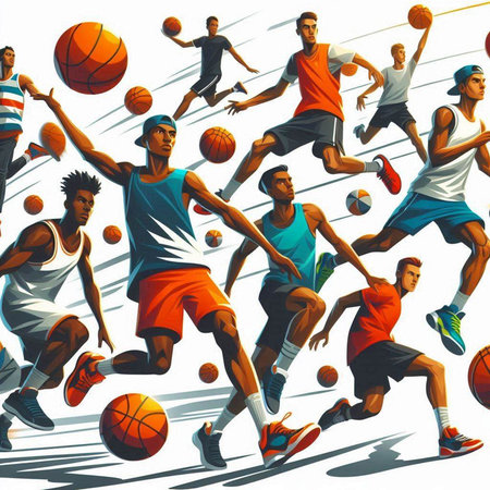 Seamless pattern with basketball players. Colorful vector illustration.のイラスト素材