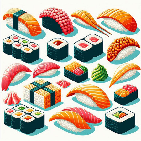 Sushi icons set. Isometric 3d illustration of sushi vector icons for webのイラスト素材