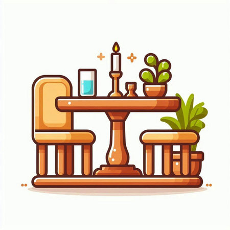 Table and chairs with candles. Vector illustration in flat cartoon style.のイラスト素材